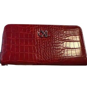 Christian Lacroix Red Croc-Embossed Leather Zip Wallet